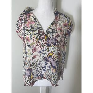 Mariacher Tie Neck Floral Sleevless Ruffled Neck Blouse Sz S
